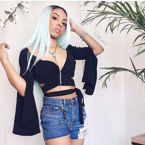 Flared Sleeve Wrap Crop Top